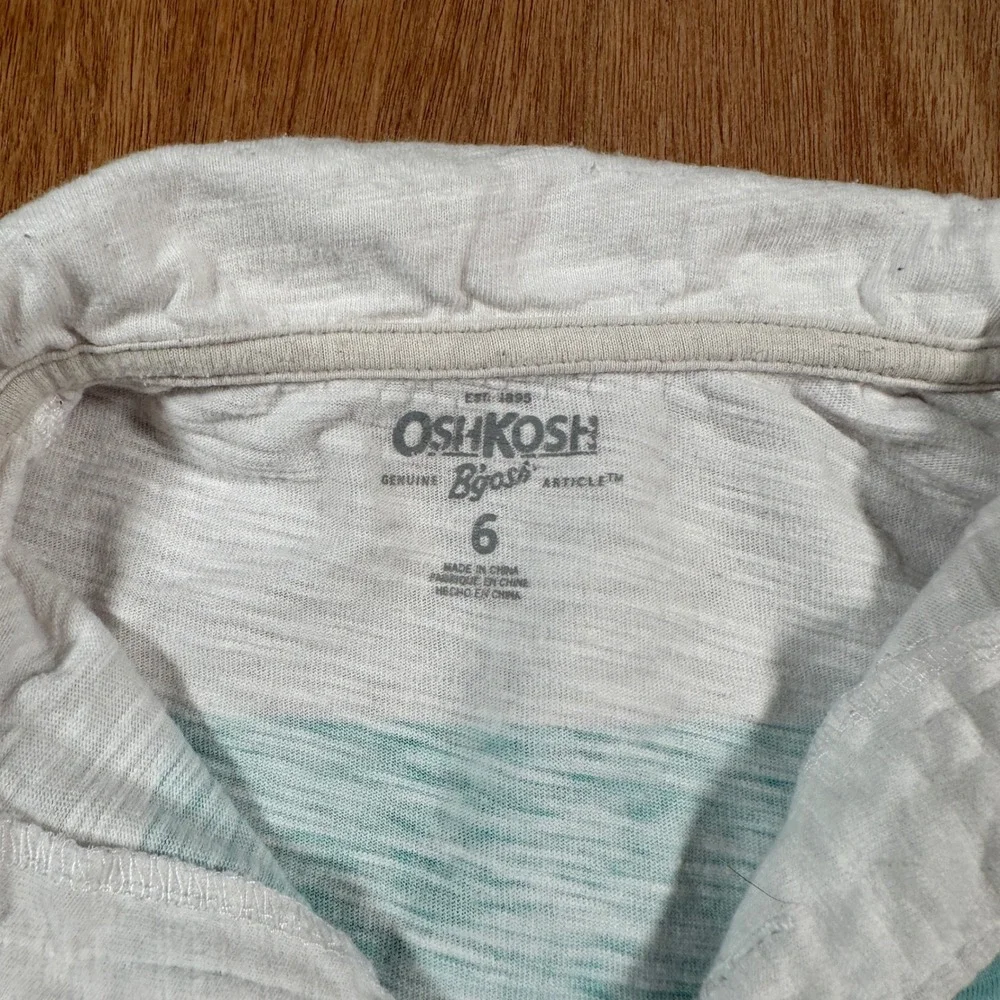 OshKosh B'gosh Polo Shirt Boys Size 6 White Striped Short Sleeve Cotton Slub